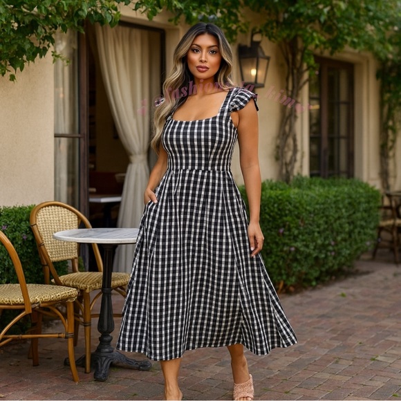 a new day Dresses & Skirts - Gingham Black and white Midi Dress A New Day Sleeveless Poplin Dress NEW